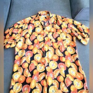 Barry Bricken AOP Oranges Fruit Slices Camp Shirt Vintage 90s Men’s L Aloha